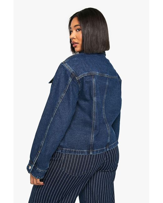 Boohoo Blue Plus Shoulder Pad Detail Denim Jacket