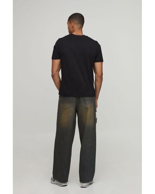 BoohooMAN Black Tinted Extreme Ripped Baggy Fit Jeans for men