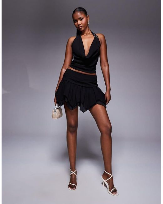 Missy Empire Blue Chiffon Asymmetric Hem Mini Skirt Co-Ord