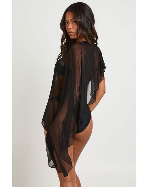Boohoo Brown Sheer Mesh Cape Beach Top