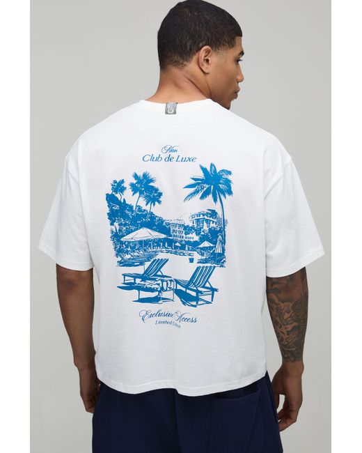 BoohooMAN Blue Sea Front Printed Oversized Boxy T-Shirt for men