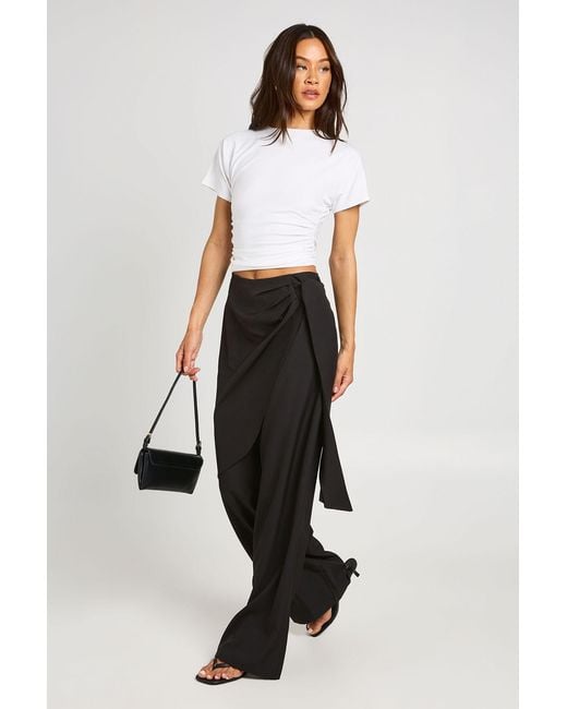 Boohoo White Tall Marl Overlay Tie Wide Leg Tailored Trousers