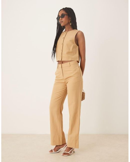 Pretty Lavish Natural Cropped Linen Button Top Co-Ord