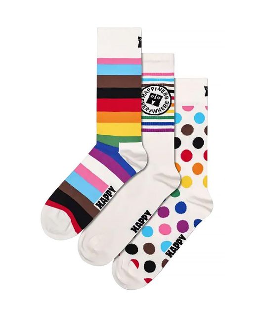 Happy Socks White 3 Pack Multipack Pride Giftbox for men