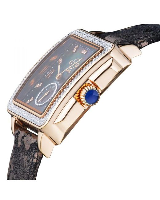 Gv2 Gray 9250 Bari Swiss Quartz Diamond Floral Leather Watch