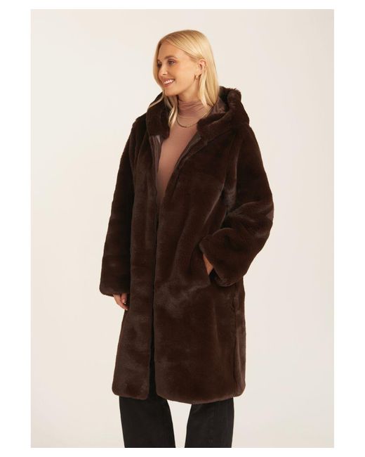 Gini London Natural Faux Fur Hooded Longline Coat