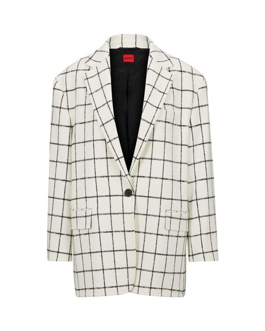 HUGO White Azulla Checkerboard Relaxed Fit Suit Jacket