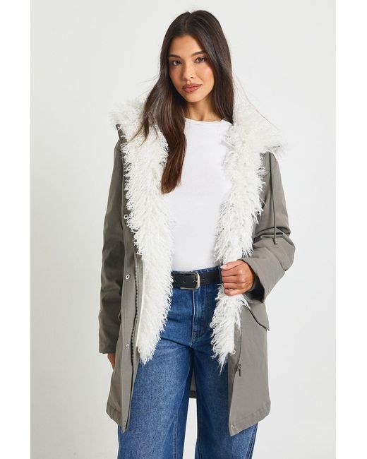 Boohoo White Fur Lined Parka