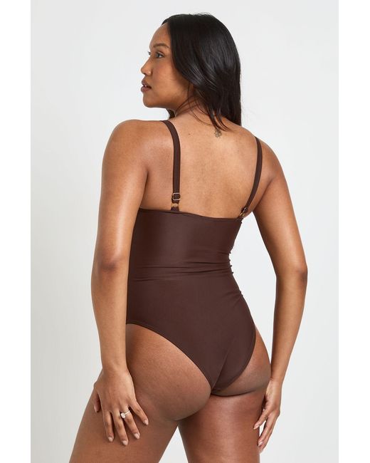 Boohoo Brown Maternity Trim Detail Scoop Neck Swimsuit