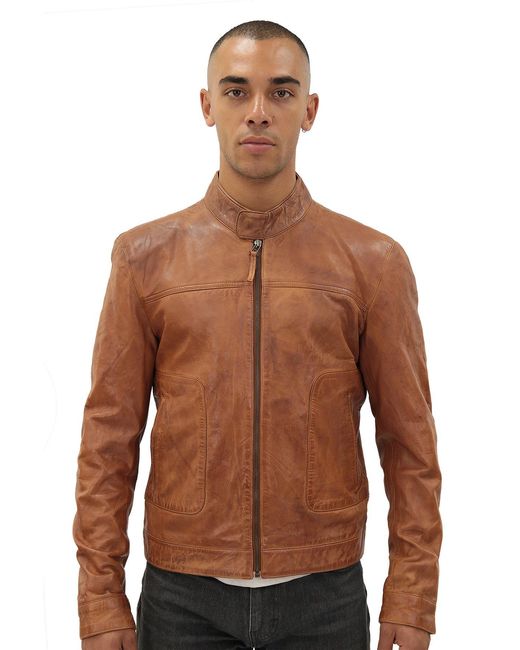 Infinity Leather Brown Classic Fitted Biker Jacket-Austin for men