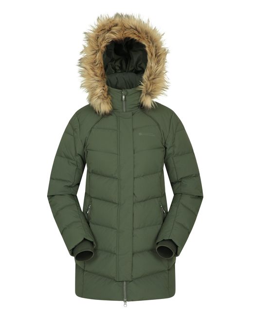 Mountain Warehouse Green 'Isla Ii' Down Jacket Water Resistant Faux Fur Hood Warm Winter Coat
