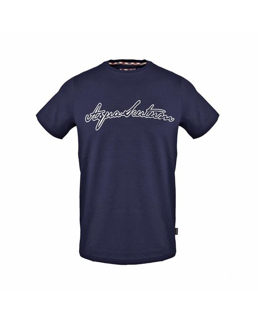 Aquascutum Blue Lacoste Lettering Crew Neck Short Sleeve T-Shirt for men
