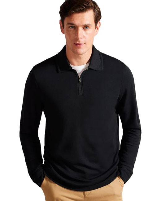 Ted Baker Langärmliges Poloshirt Für Herren in Black für Herren