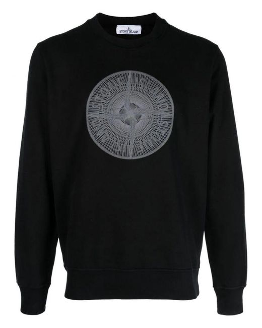 Stone Island Black Industrial One Compass Circle Logo Sweatshirt for men