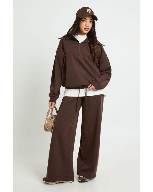 Boohoo Brown Half Zip Sweatshirt Interlock Tracksuit