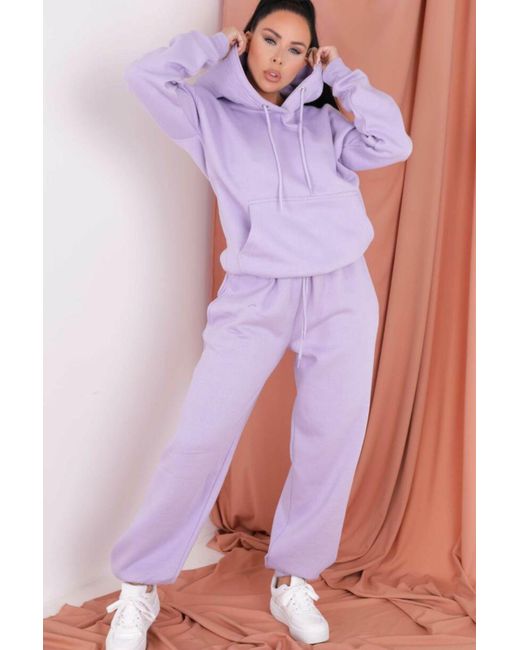 Femme Luxe Purple Oversized Front Pocket Pullover Hoodie Cuffed Joggers Loungewear Set