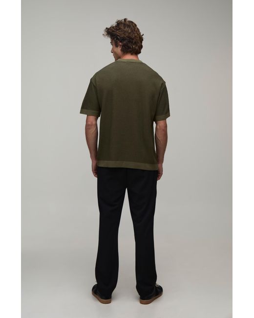 BoohooMAN Green Regular Fit Ribbed Ringer Knitted T-Shirt for men