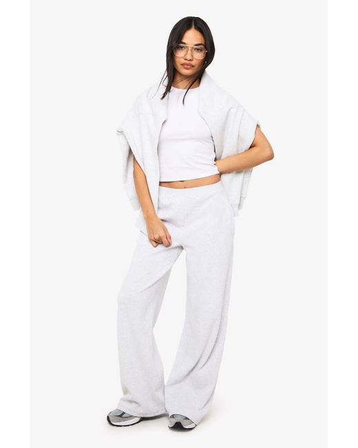 Boohoo White Rib Straight Leg Trouser With Henley Button Detail
