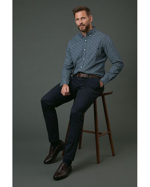 MAINE Gray Tile Printed Long Sleeve Shirt Cotton for men