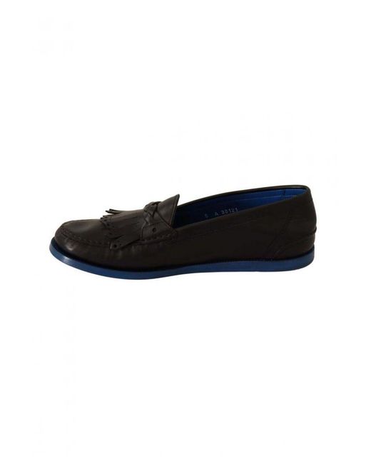 Dolce & Gabbana Black Leather Tassel Slip On Loafers Shoes for men