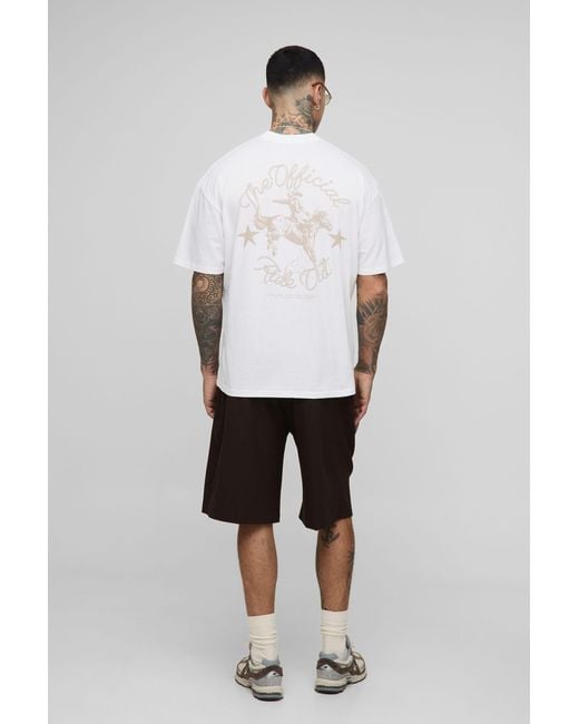 BoohooMAN White Tall Oversized Extended Neck Western Print T-Shirt for men