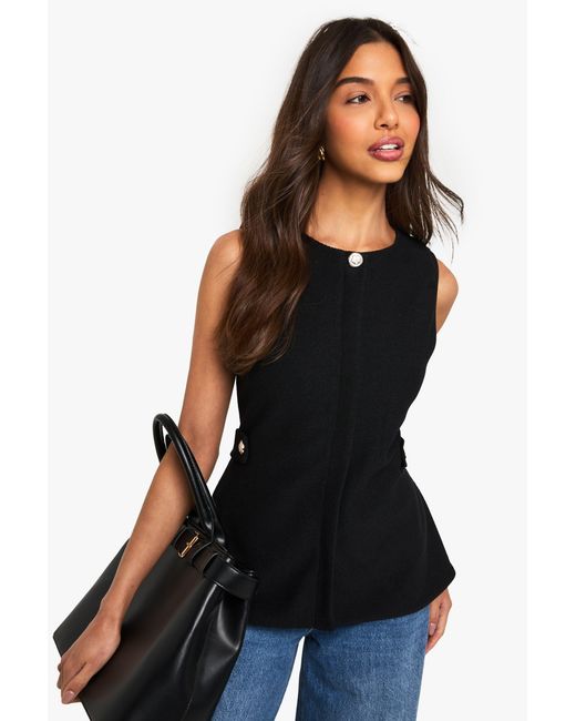 Boohoo Black Textured Button Cinched Waist Sleeveless Waistcoat