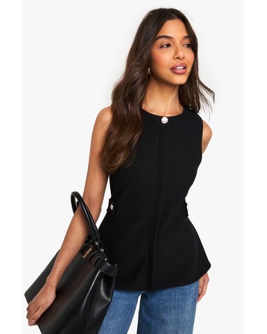 Boohoo Black Textured Button Cinched Waist Sleeveless Waistcoat