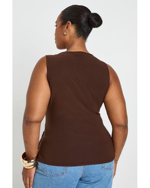 Boohoo Brown Plus Keyhole Ruched Detail Strappy Top