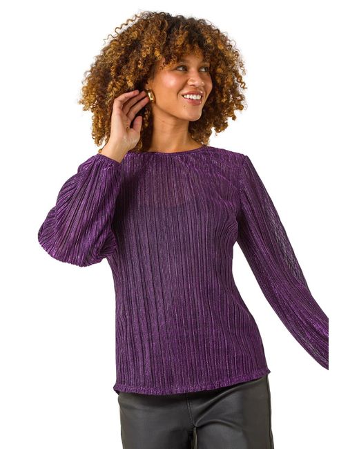 Roman Purple Shimmer Plisse Pleated Top