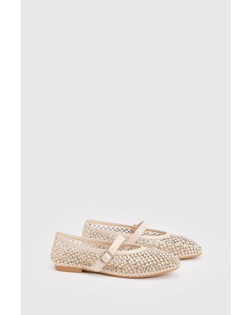 Faith Pink Maddie Faux Leather Diamante Mary Jane Ballerinas