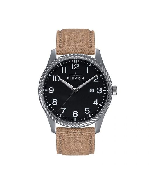 Elevon Watches Black Crosswind Canvas-Overlaid Leather-Band Watch W/ Date for men