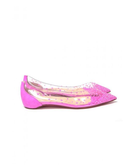 Christian Louboutin Pink Hot Suede Crystals Flat Point Toe Shoe
