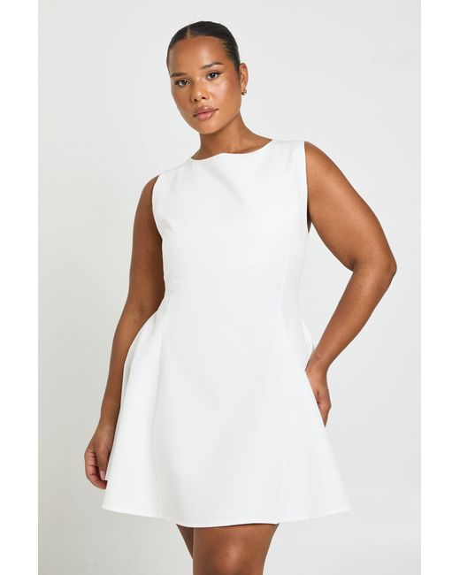Boohoo White Plus Pleated Hem Skater Dress