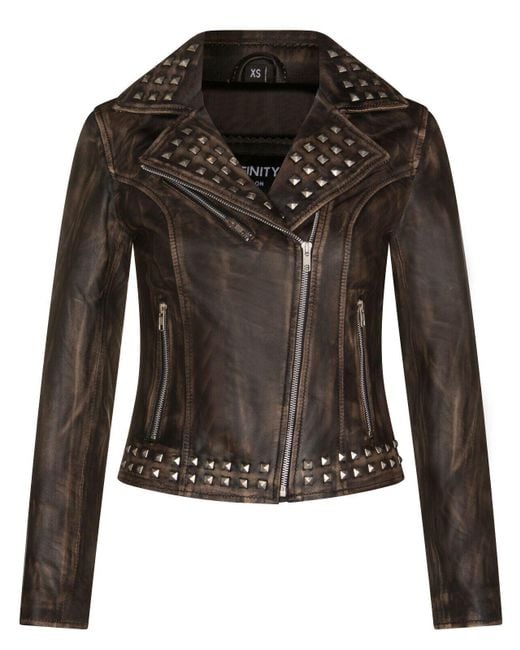 Infinity Leather Black Gothic Biker Jacket With Studs-Bilbao