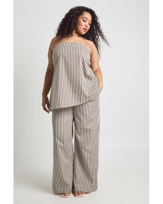 Boohoo Natural Plus Stripe Wide Leg Trouser