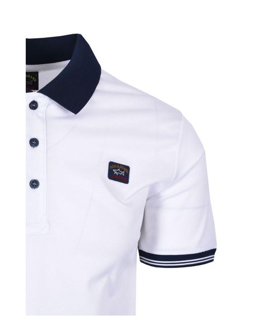 Paul & Shark Men's Logo Patch Organic Cotton Polo Shirt In White voor heren