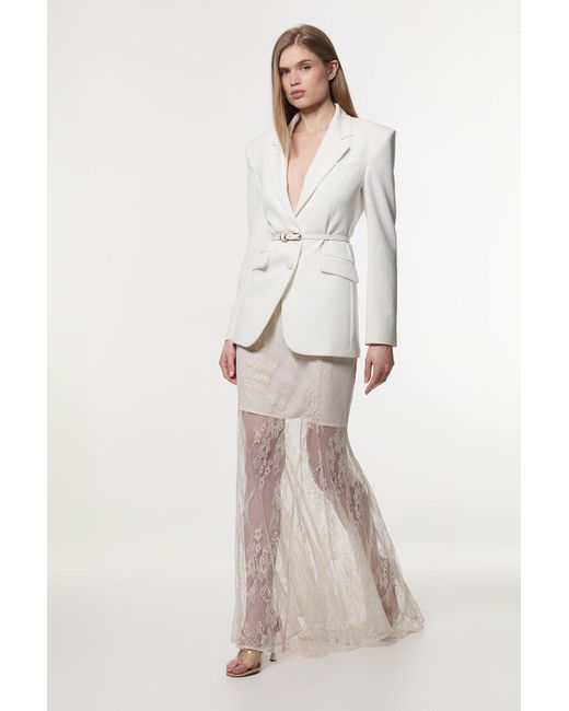 Karen Millen Natural Sheer Lace Godet Woven Maxi Skirt