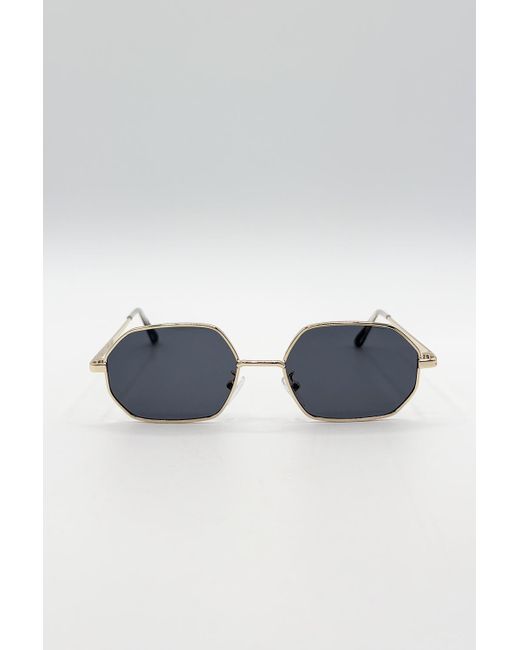 SVNX Blue Slim Metal Frame Rectangle Sunglasses