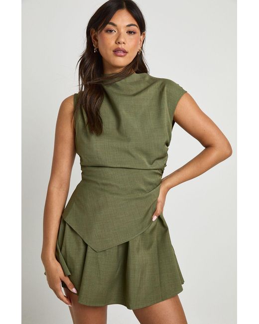 Boohoo Green Tailored Slash Neck Cap Sleeve Mini Dress