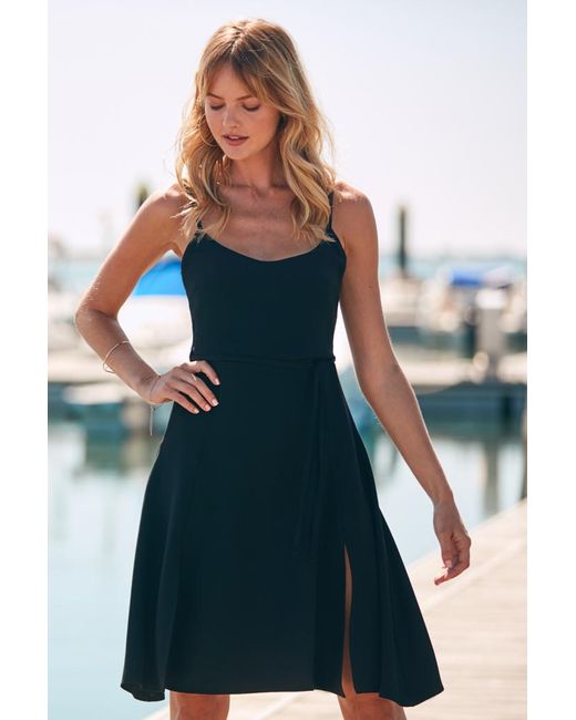 Sosandar Blue Cami Strap Fit & Flare Dress