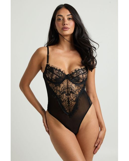 Boohoo Black Lace Underwire Bodysuit