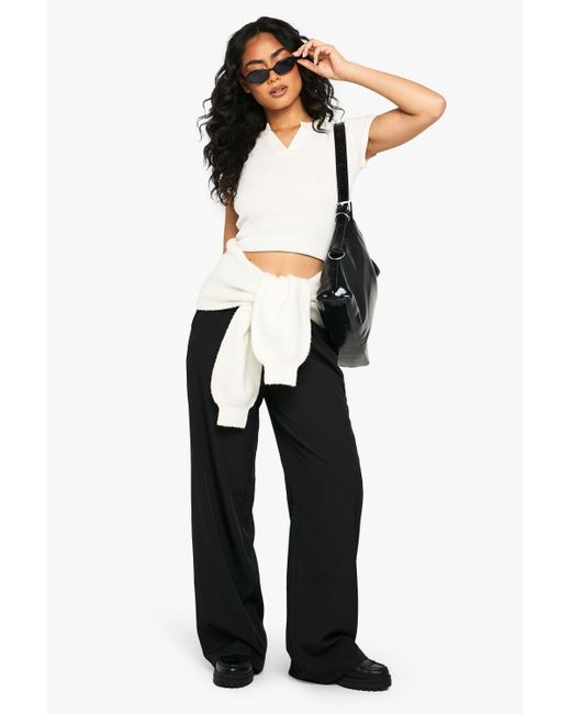 Boohoo Black Woven Marl Straight Leg Trouser