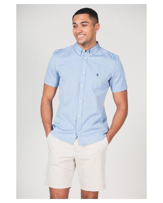 French Connection Blue 2 Pack Cotton Short Sleeve Oxford Shirt for men