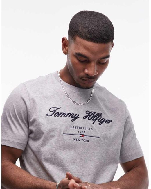 Tommy Hilfiger Gray Script Logo T-Shirt for men