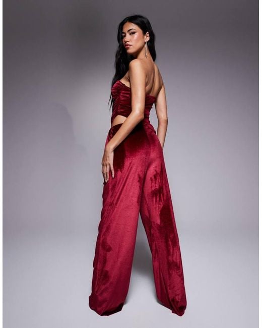 ASOS Red Co-Ord Pleated Wide Leg Velvet Trousers