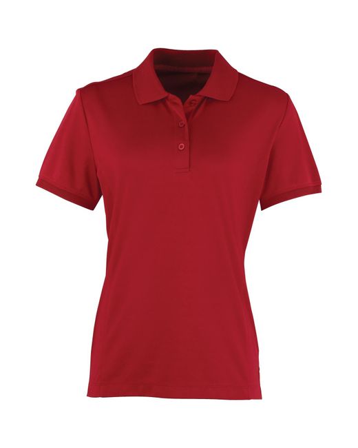 PREMIER Red Ladies Coolchecker Short Sleeve Pique Polo T-Shirt