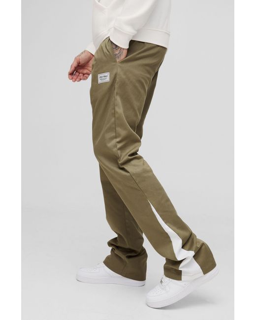 BoohooMAN Green Tall Extended Drawcord Stacked Flared Trousers for men