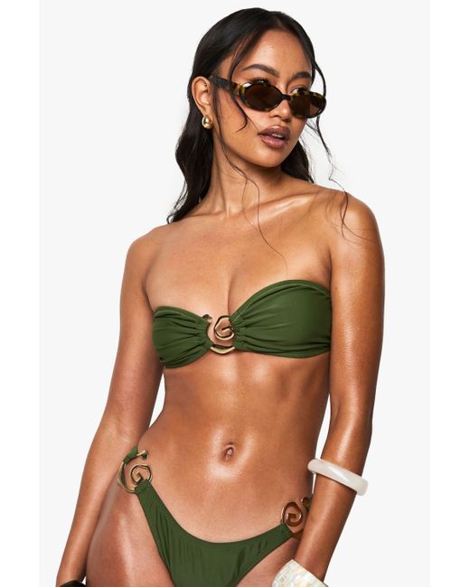 Boohoo Black Premium Swim Swirl Trim Bandeau Bikini Top