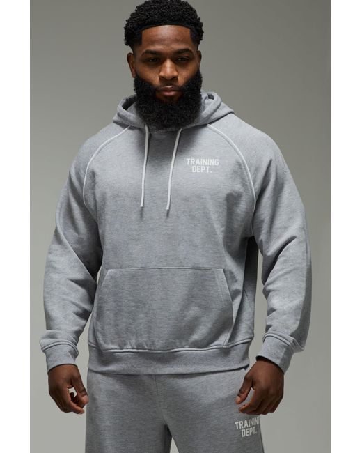 BoohooMAN Gray Training Dept Oversized Boxy Piping Hoodie for men
