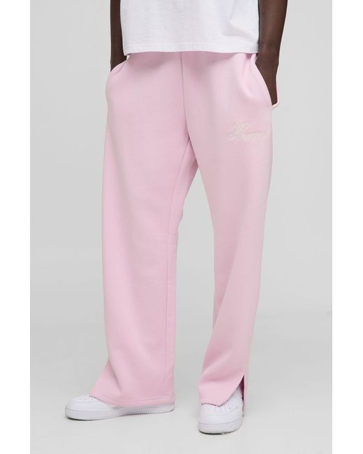 BoohooMAN Pink Straight Leg Homme Embroidered Sweatpants for men